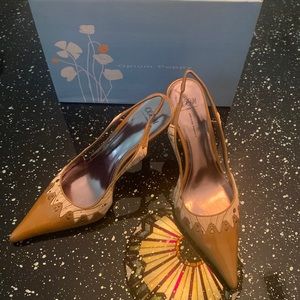 Chic Tan Patent sling backs!